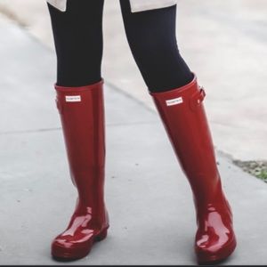 Glossy red hunter boots